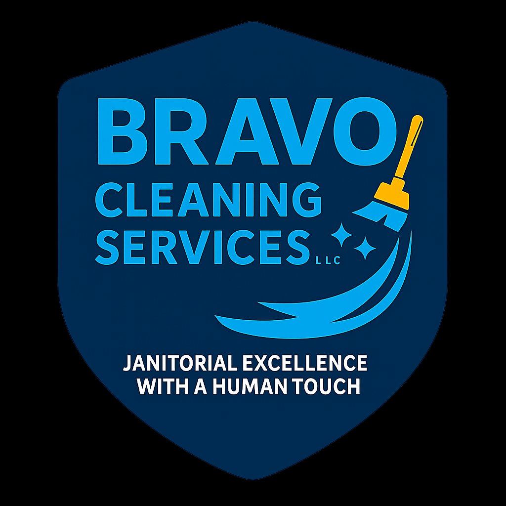 Bravo Cleaning Services shield with the tagline Janitorial Excellence with a Human Touch